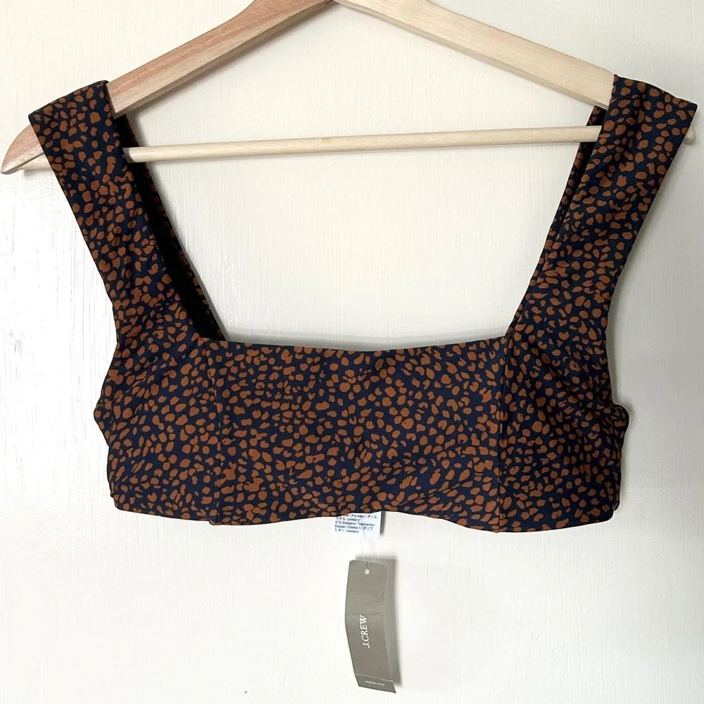 NWT J. Crew‎ Square-Neck Bikini Top Spot-On Print Animal S Summer Vacation